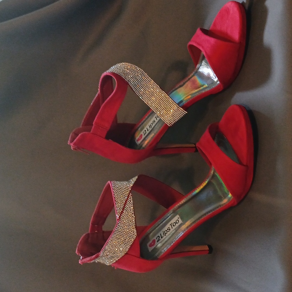 2 Lips Too Red High Heels with Rhinestones NIB